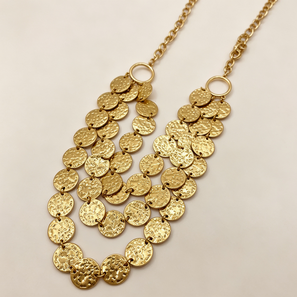 Collar bohemio de varias filas con monedas doradas | Joyas de moda al por mayor para tiendas|JI JOYA