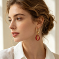 Pendientes Aro Con Colgante Concha Roja Dorada | Joyería de Moda Verano Mayorista|JI JOYA
