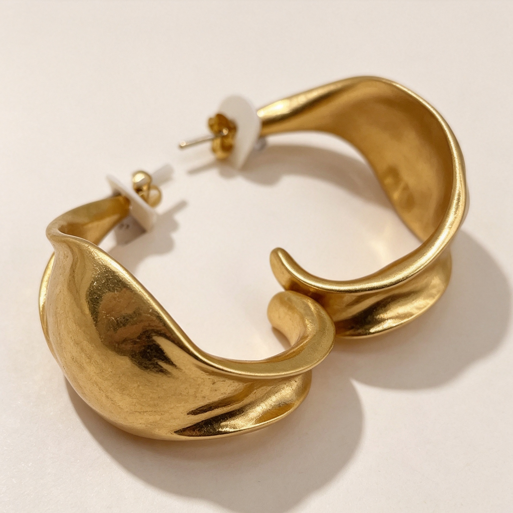 Pendientes Aro Ondulados Dorados Grandes | Joyería Mayorista JJ JOYA