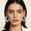 Pendientes Aro C Grueso Cristal Brillante | Mayorista Moda Joyería|JI JOYA