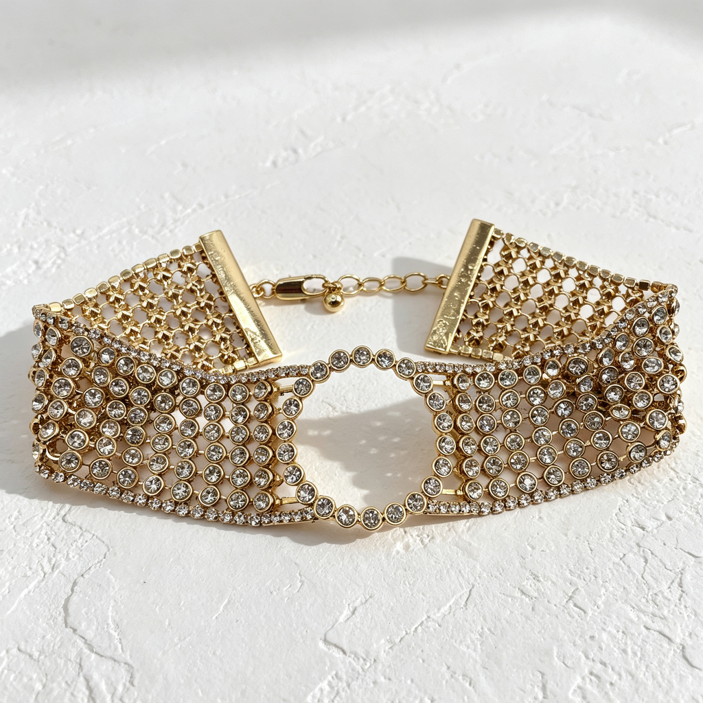 Gargantilla Ancha de Cristal Multicapa | Accesorio Fiesta Mayorista, Disponible en Dorado y Plata|JI JOYA