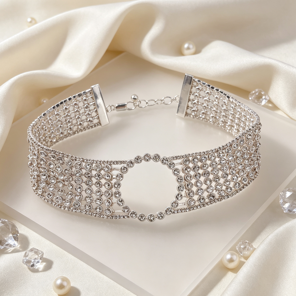Gargantilla Ancha de Cristal Multicapa | Accesorio Fiesta Mayorista, Disponible en Dorado y Plata|JI JOYA