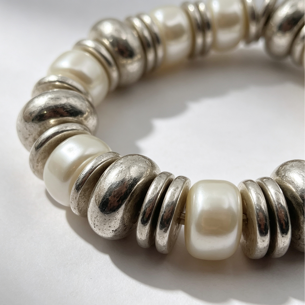 Pulsera elástica perla barroca con cuentas metálicas dorada y plateada, mayorista accesorios joyería moda|JI JOYA