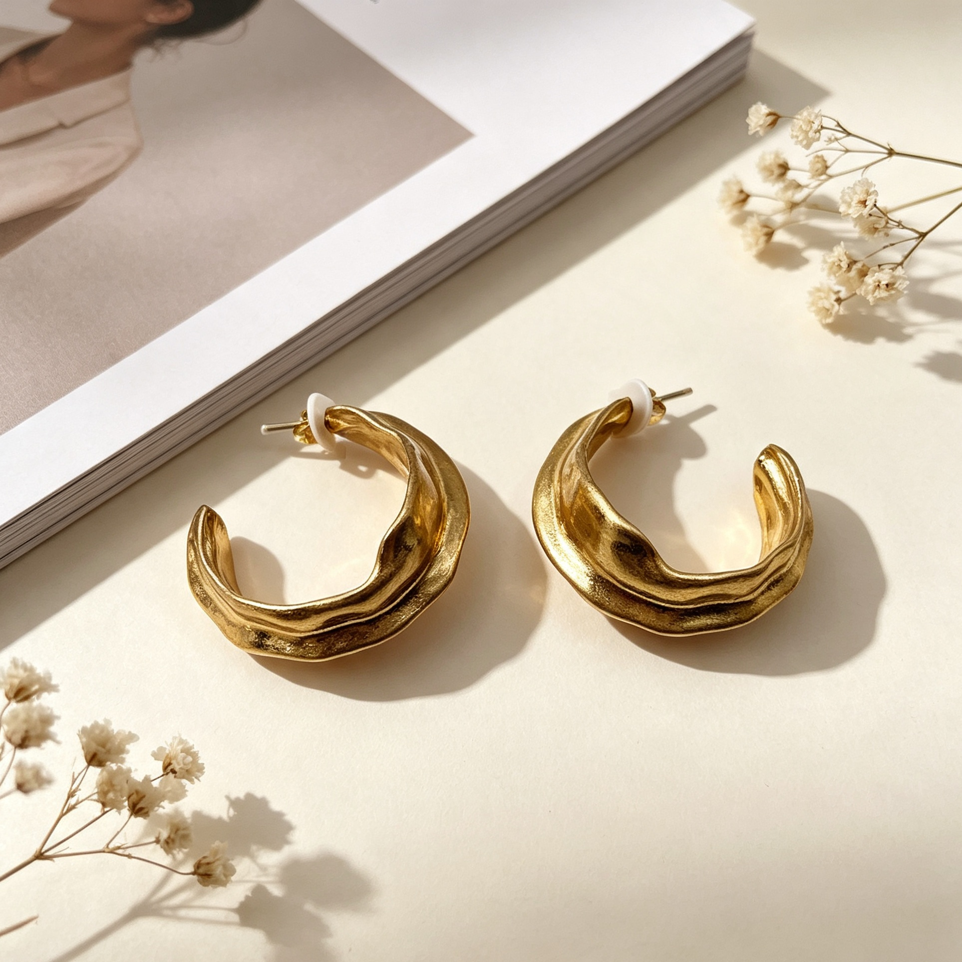 Pendientes Aro C Texturizado Dorado | Diseño Original JI JOYA | Mayorista