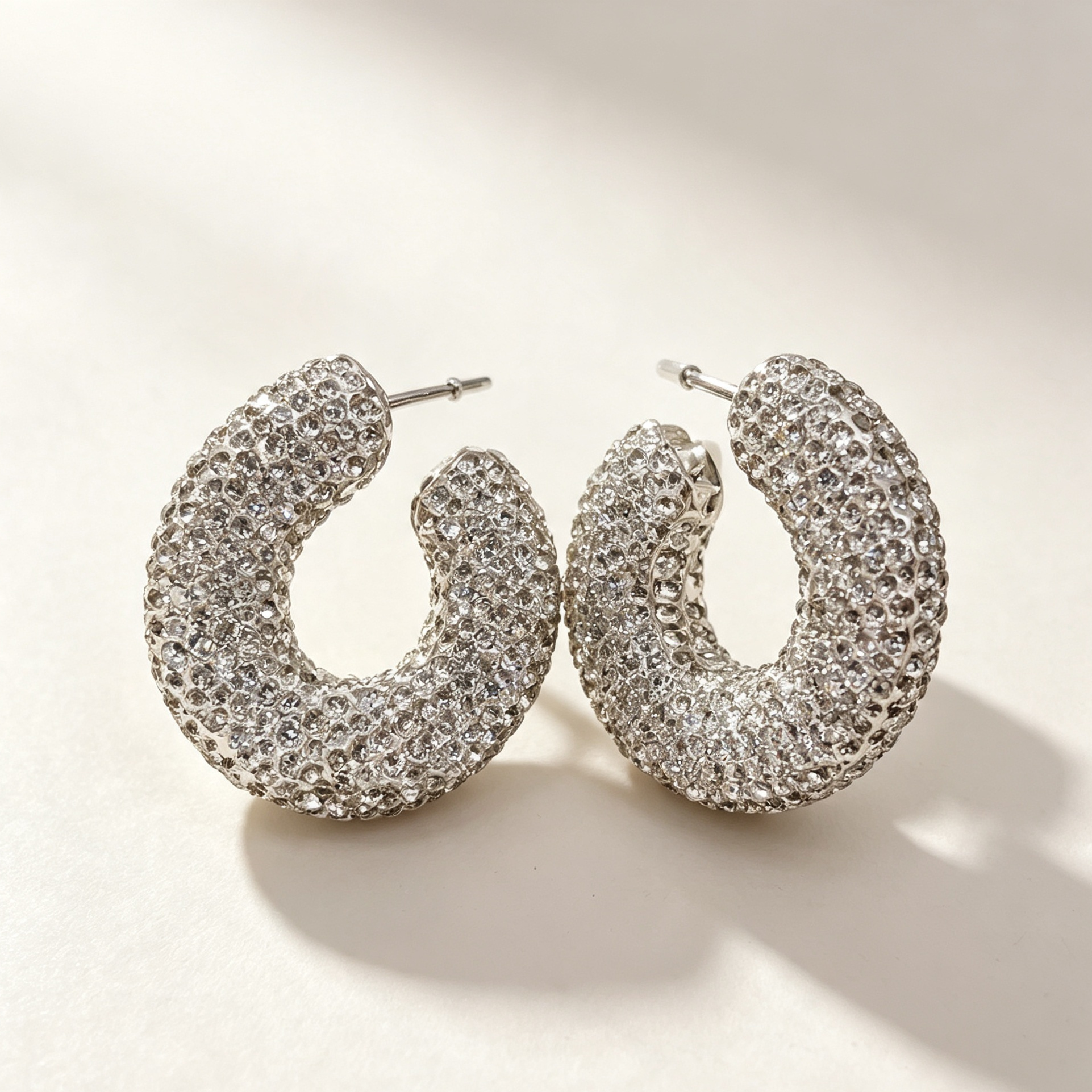 Pendientes Aro C Grueso Cristal Brillante | Mayorista Moda Joyería|JI JOYA