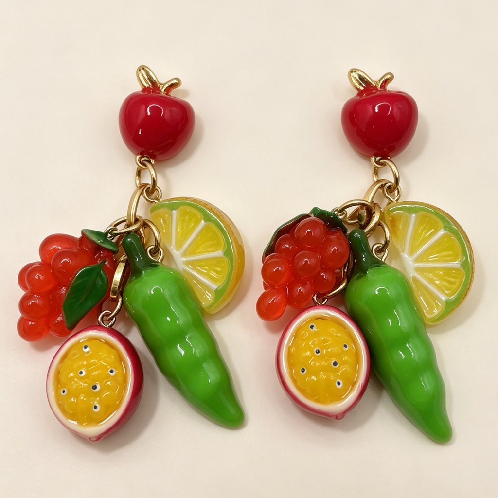 Pendientes Colgantes de Frutas Tropicales, Diseño Artesanal, Joyería de Moda al Por Mayor|JI JOYA