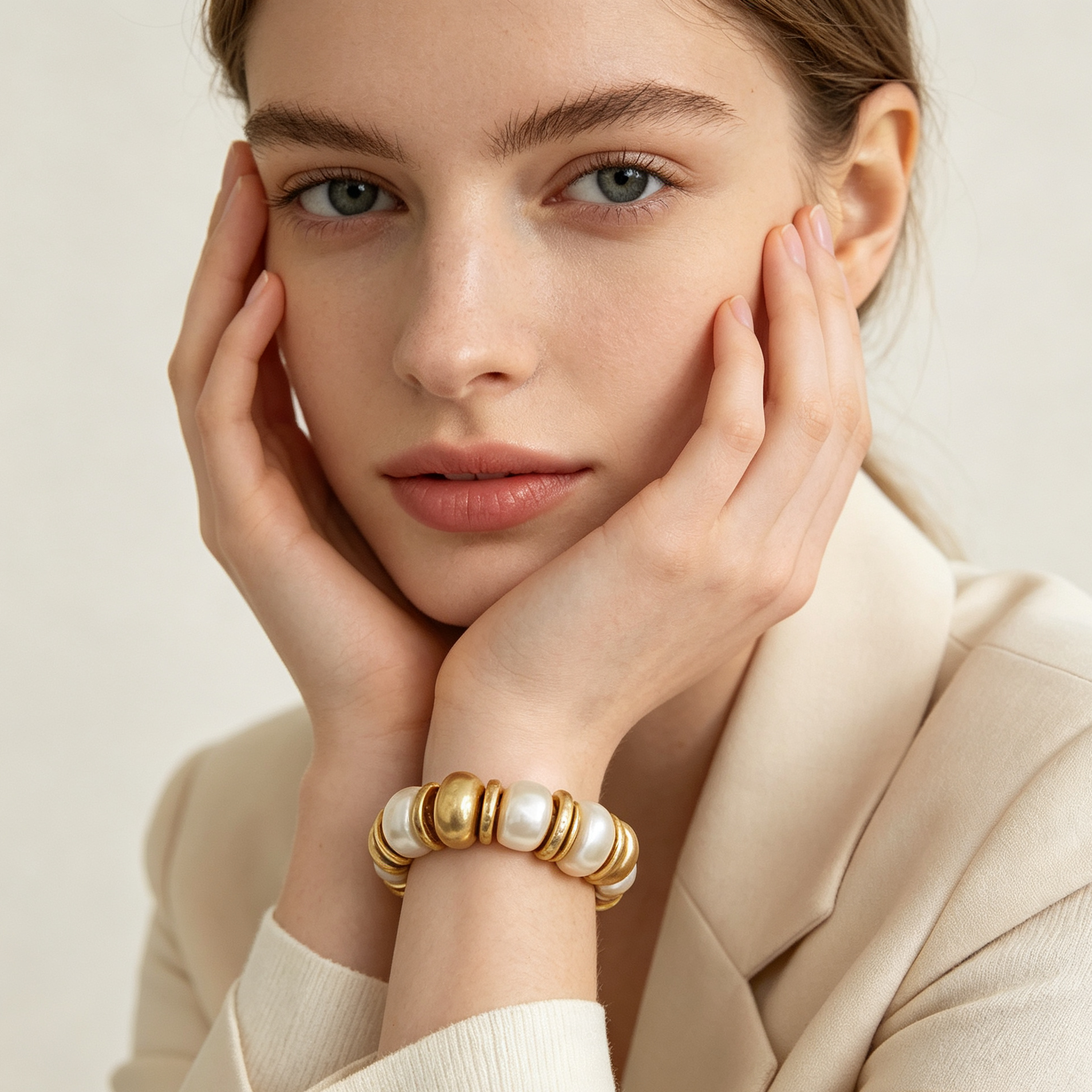 Pulsera elástica perla barroca con cuentas metálicas dorada y plateada, mayorista accesorios joyería moda|JI JOYA