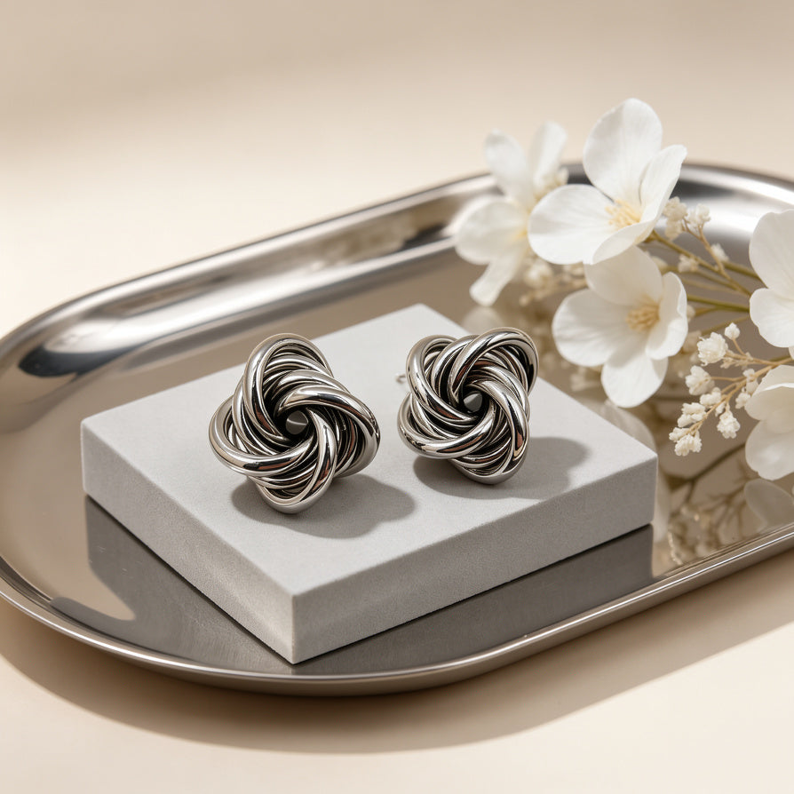 Pendientes de Nudo de Metal al Por Mayor | Estilo Minimalista y Moderno, Oro y Plata|JI JOYA