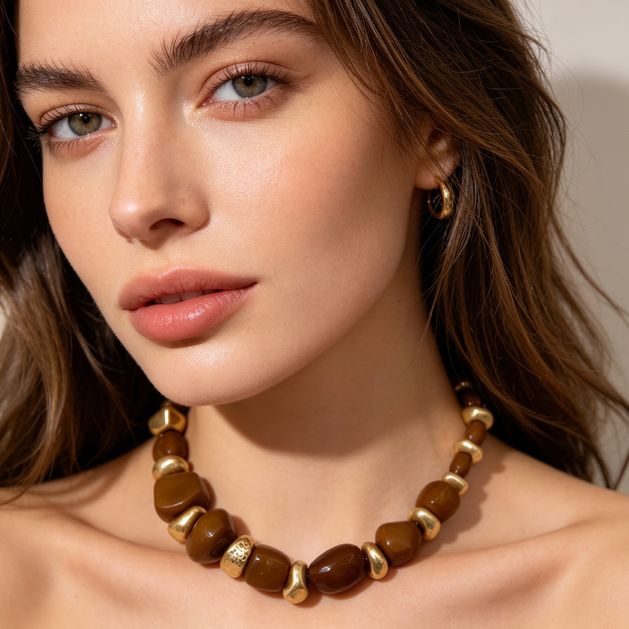 Collar de Aleación y Acrílico con Diseño de Piedras - Joyería Elegante para Mujer|JI JOYA