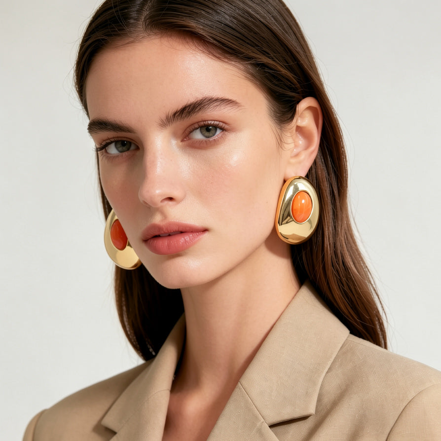 JI JOYA VENTA AL POR MAYOR|Collar de Gargantilla con Colgante Ovalado - Joyería Dorada de Moda al Por Mayor (Verde, Naranja, Blanco)
