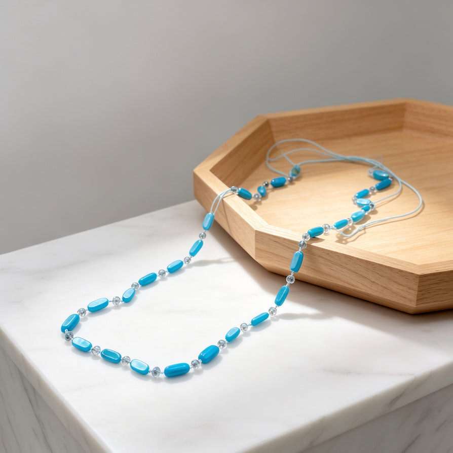 Collar Doble de Cuentas Azules Brillantes | Joyería Moda al Por Mayor|JI JOYA