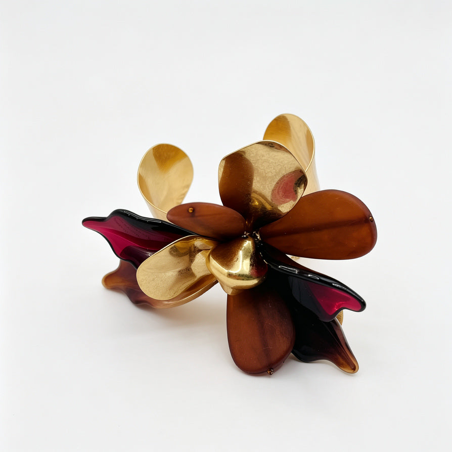 Brazalete de Flor Oversize con Detalles Dorados - 2 Colores - Joyería Mayorista|JI JOYA