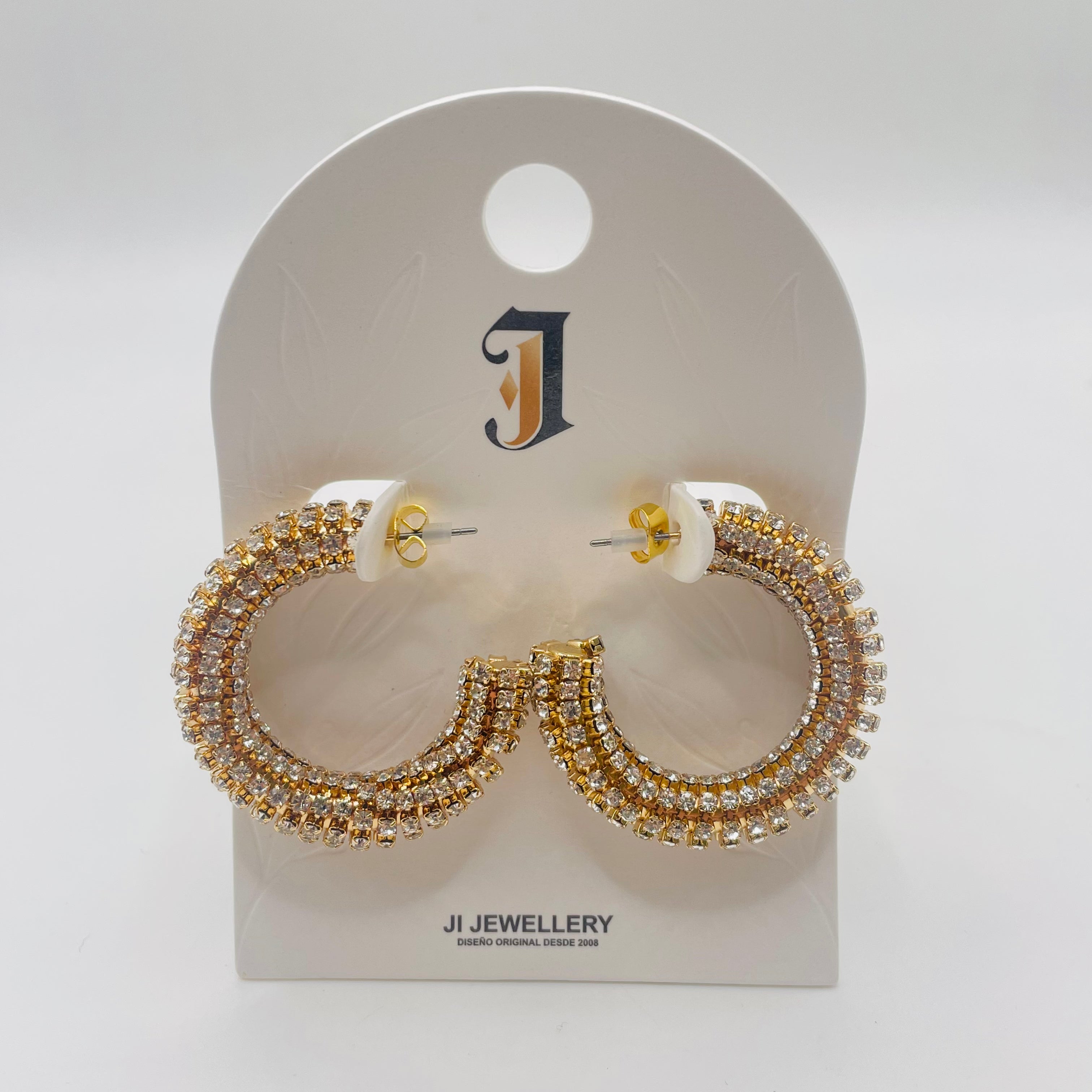 Aros Hoop Triple Filas de Circonia Brillante | Tono Oro | Joyería al Por Mayor para Mujer|JI JOYA
