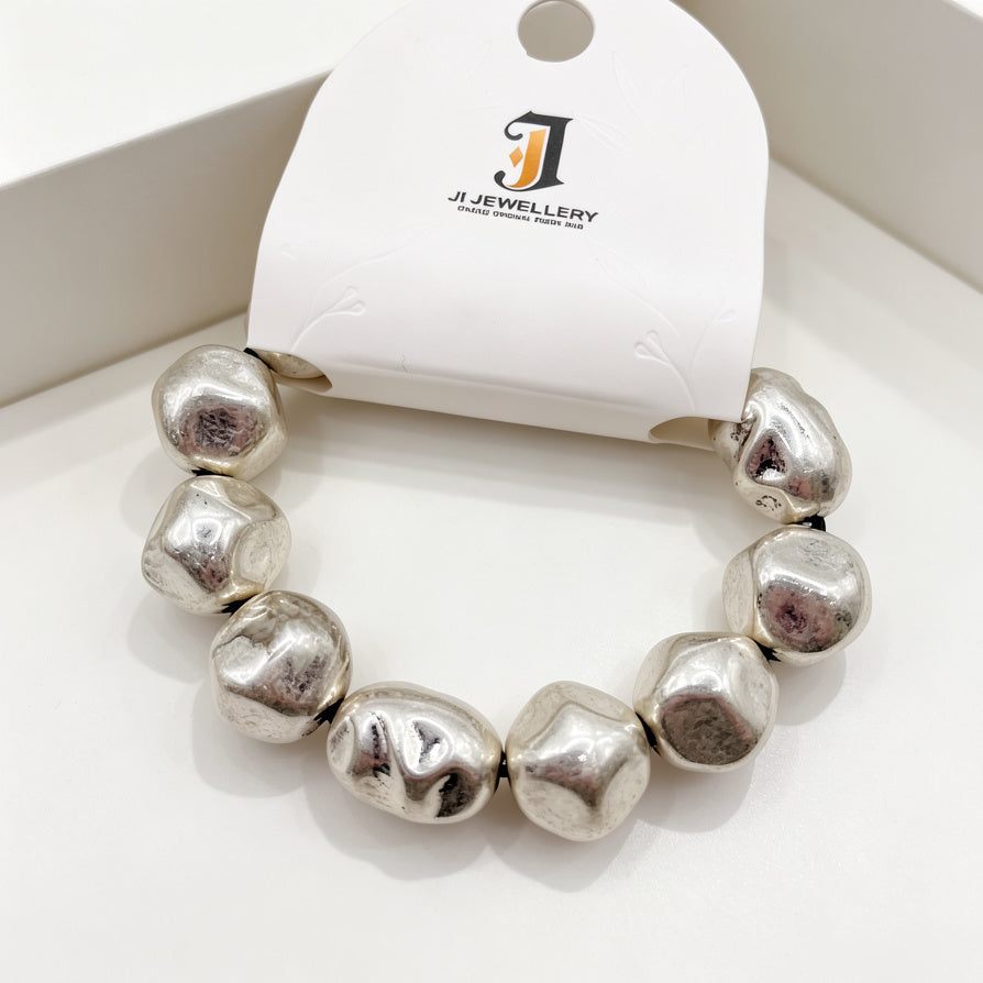 Pulsera de cuentas de plata mate estilo minimalista | Venta al por mayor B2B|JI JOYA