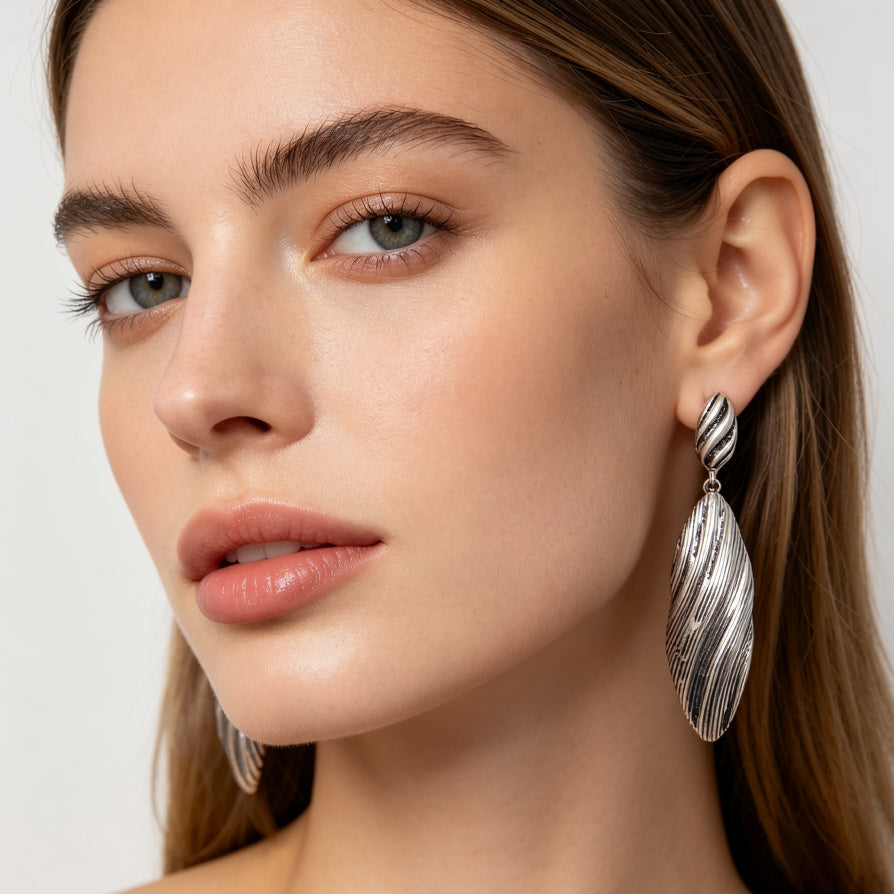 Pendientes Colgantes de Diseño Ondulado en Chapado en Oro/Plata - Mayorista de Accesorios|JI JOYA