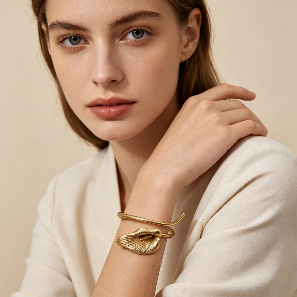 Brazalete Ajustable de Cala Dorado Mate, Brazalete para Muñeca y Brazo, Joyería al Por Mayor|JI JOYA
