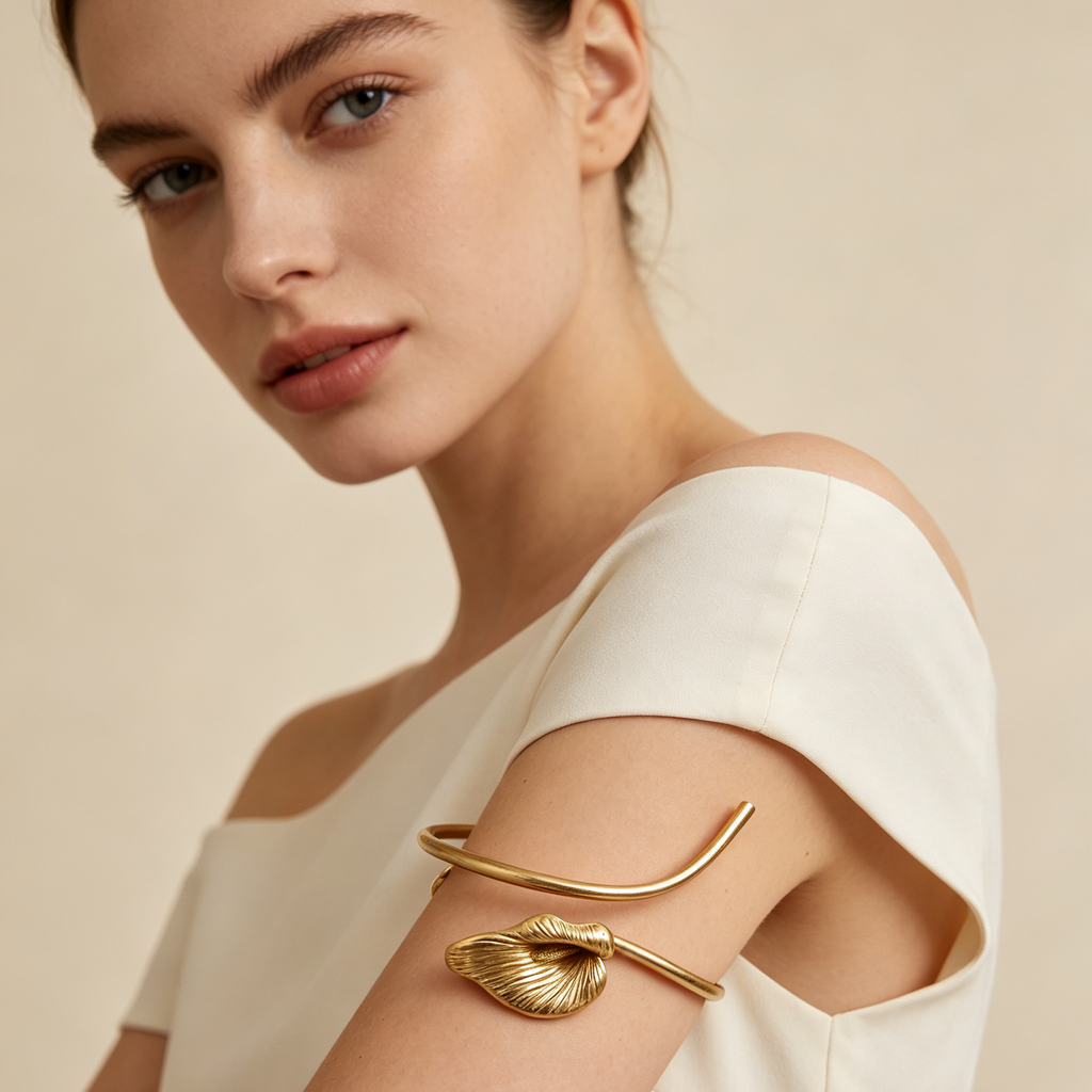 Brazalete Ajustable de Cala Dorado Mate, Brazalete para Muñeca y Brazo, Joyería al Por Mayor|JI JOYA