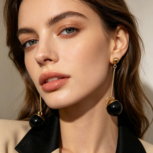 Aretes Colgantes de Cadena con Bola de Piedra de Colores | Joyería al Por Mayor|JI JOYA