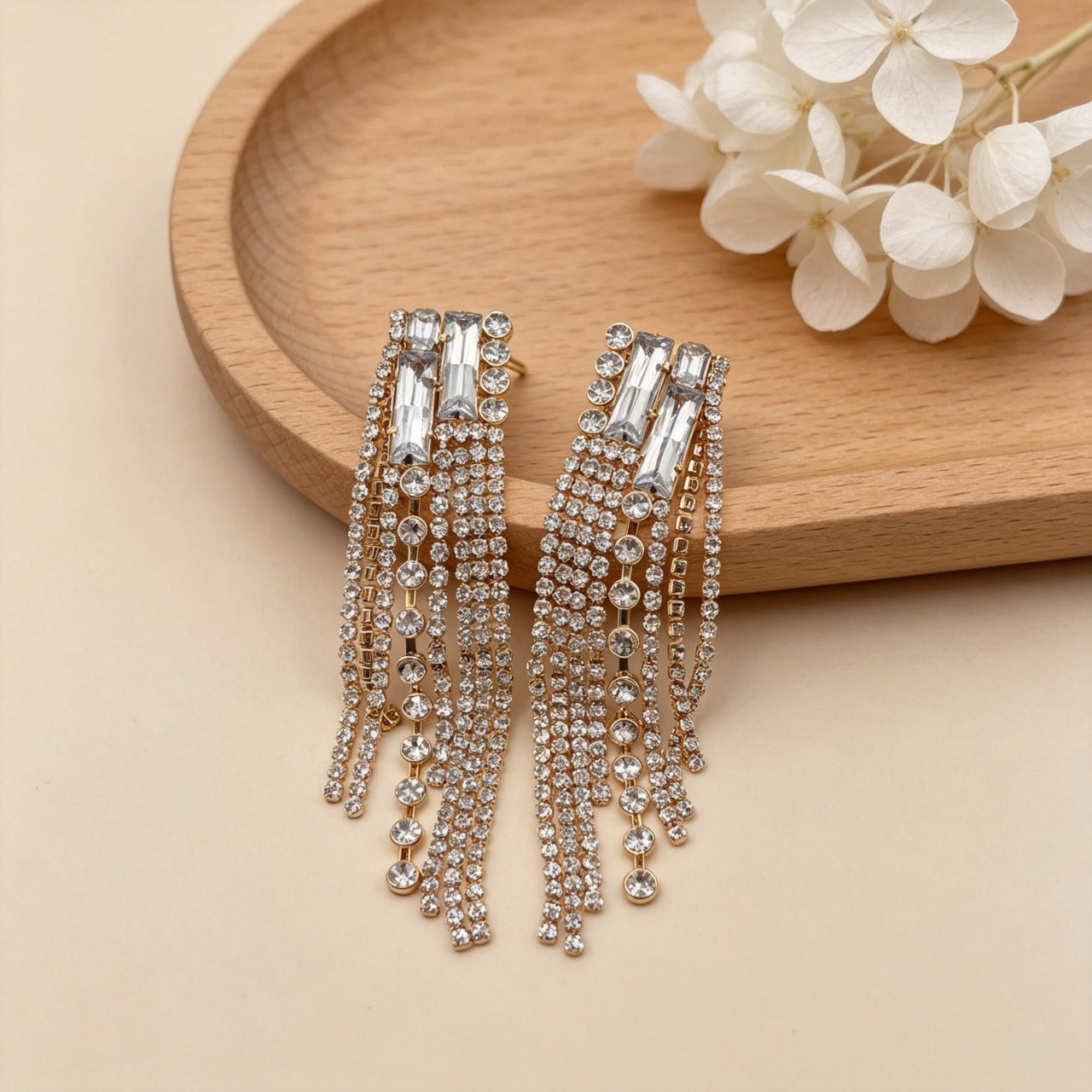 Pendientes de Borla con Cristales de Circón - S925, Oro Laminado, Joyería de Moda al Por Mayor|JI JOYA
