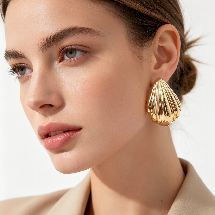 Pendientes Concha de Mar Dorada/Plata | Joyería de Moda Mayorista|JI JOYA