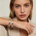 Pulseras de Metal Plateado con Detalles Grabados, Juego de 2 Piezas para Revendedores|JI JOYA
