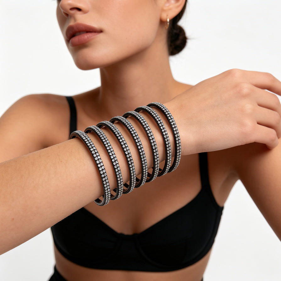 Pulsera Espiral de Zirconia Cúbica en Zinc Negro | Bisutería Mayorista para Mujer|JI JOYA