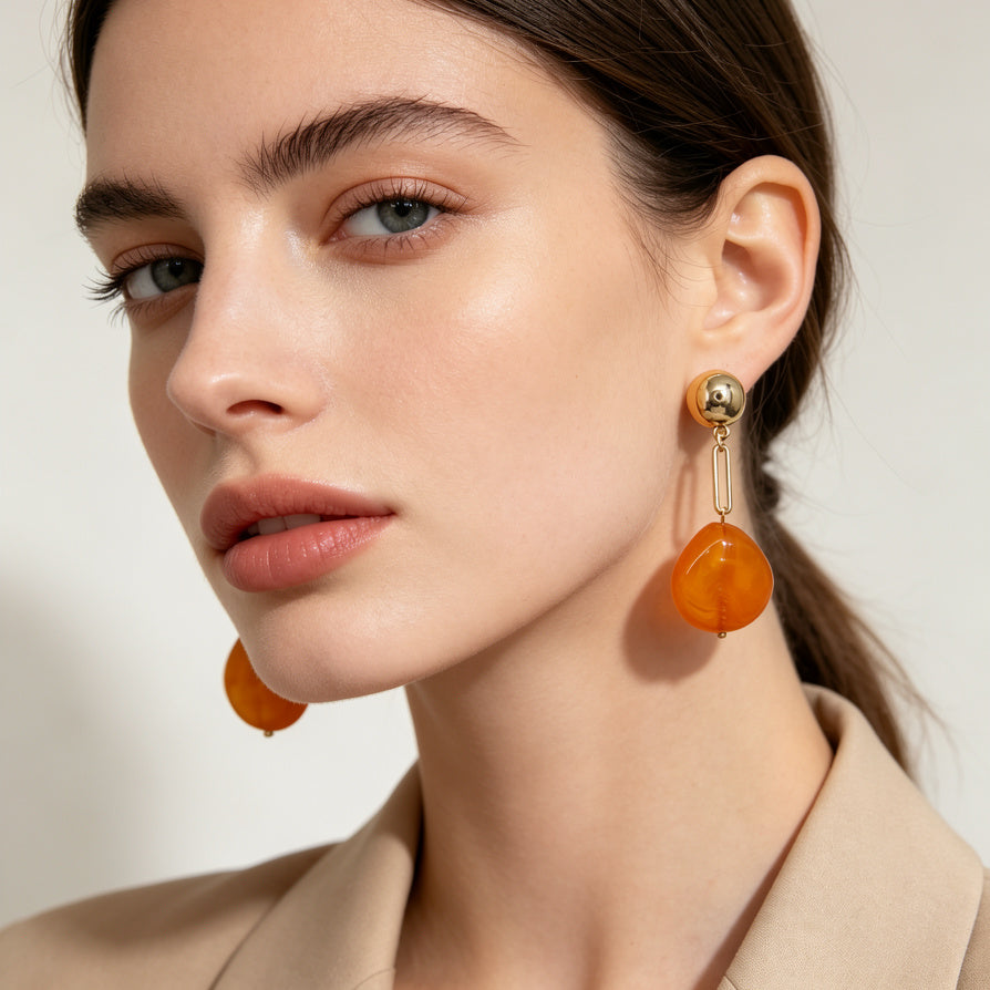 Set de Collar y Pendientes de Piedra Resina Colorida | Joyería de Moda Mayorista | Diseño Elegante para Mujeres|JI JOYA