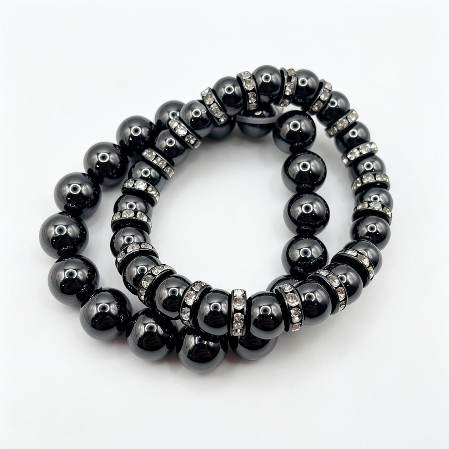 Pulsera Doble de Hematita con Circonias - Joyería de Moda al Por Mayor|JI JOYA