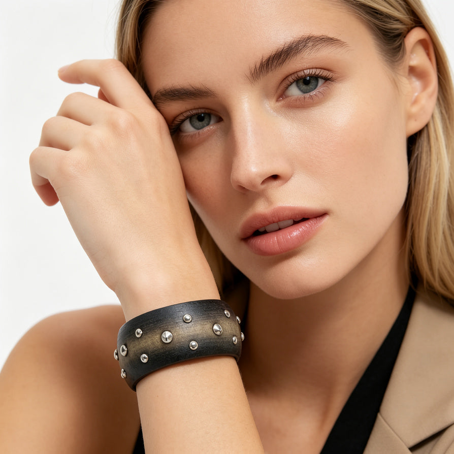 Pulsera de Madera con Remaches de Metal - Mayoreo Mayorista para Moda Casual y Punk|JI JOYA