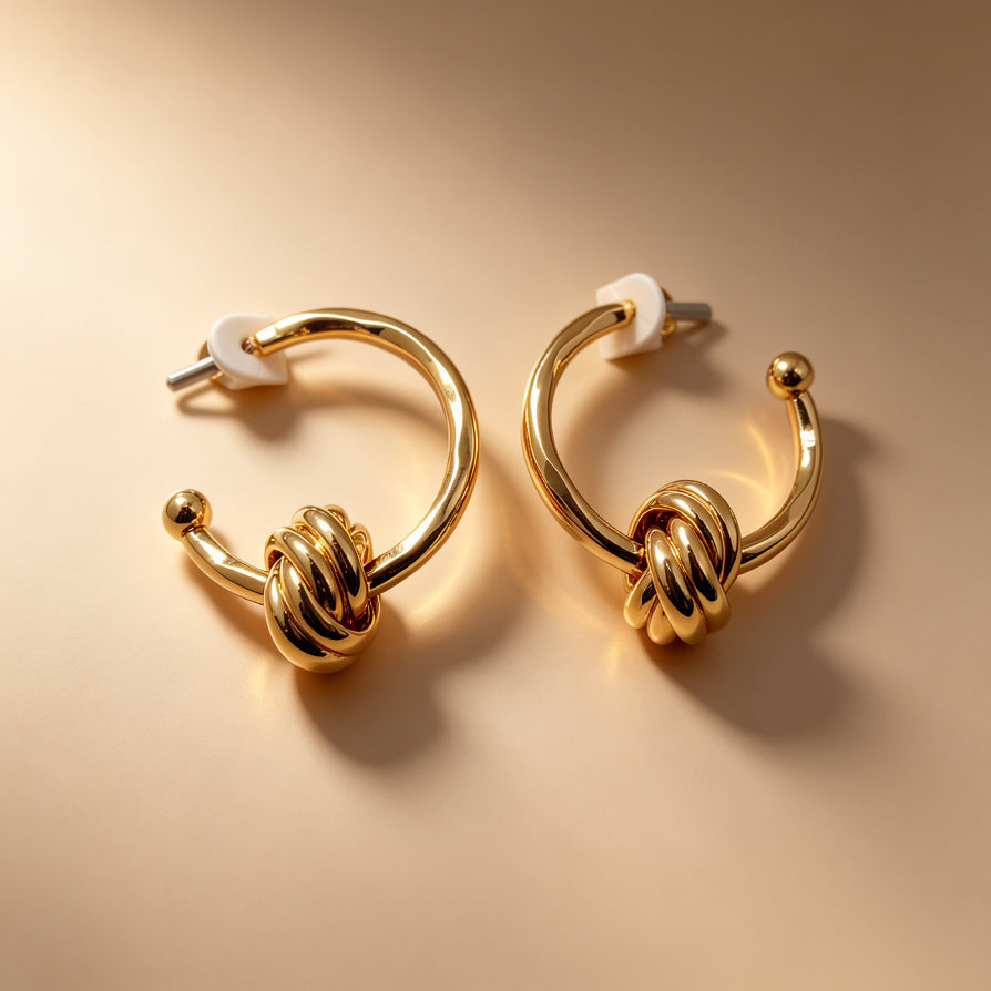 Pendientes Hoop de Nudo Elegantes - Estilo Minimalista y de Lujo | Venta al Por Mayor|JI JOYA