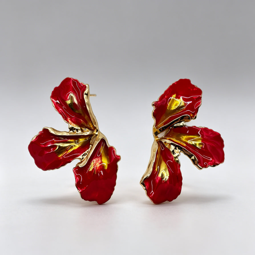 Pendientes de pétalos rojos|elaborados con esmalte: joyería elegante|ideal para fiestas y para el uso diario|venta al por mayor|JI JOYA