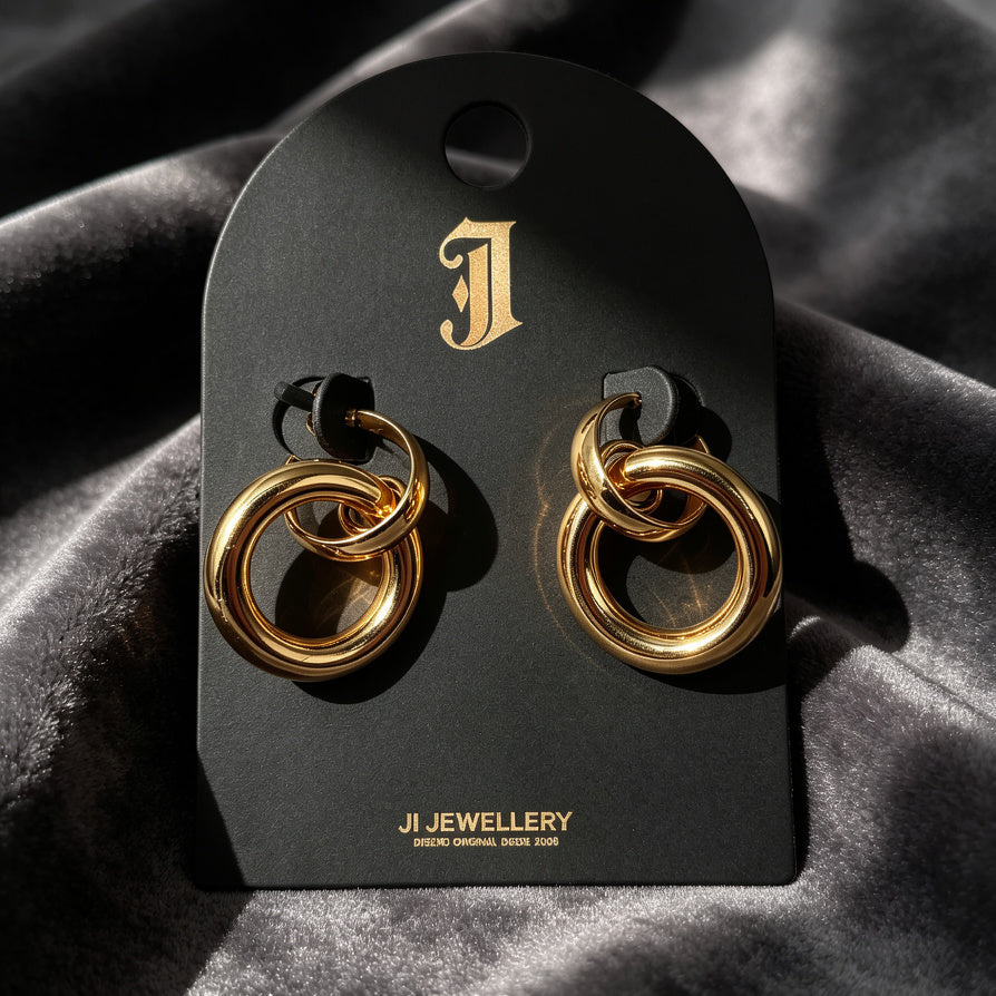 Pendientes Aro Doble Dorado Minimalista | Mayorista|JI JOYA