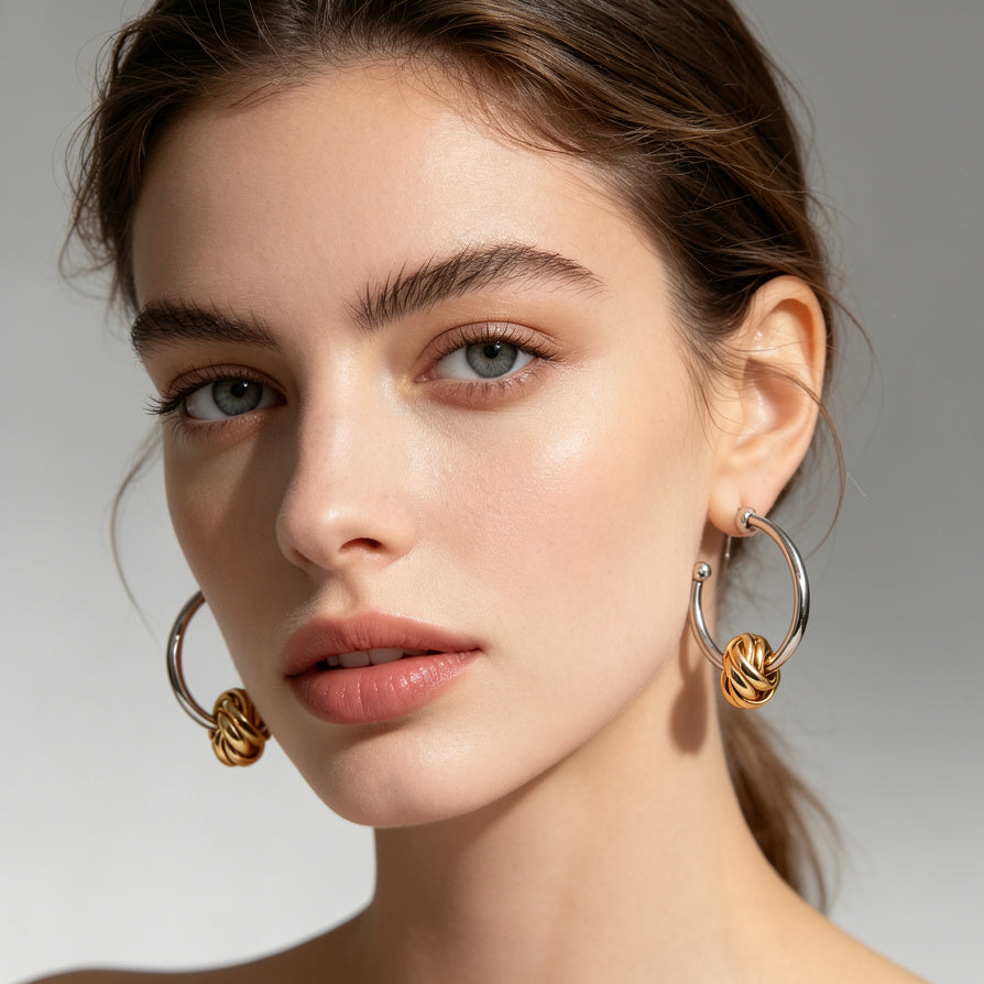Pendientes Hoop de Nudo Elegantes - Estilo Minimalista y de Lujo | Venta al Por Mayor|JI JOYA