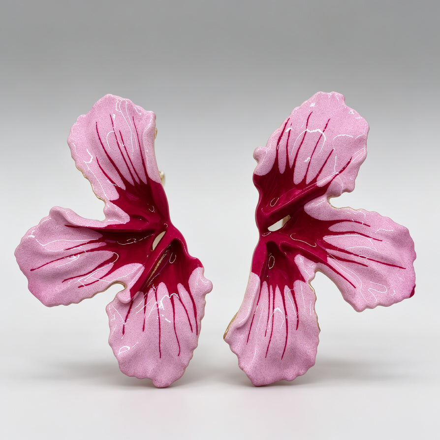 Pendientes de Flor de Hibisco Rosa, Diseño de Hoja de Enamel Brillante, Joyería de Moda al Por Mayor para Mujer, Ji Joya Diseño de Moda SL