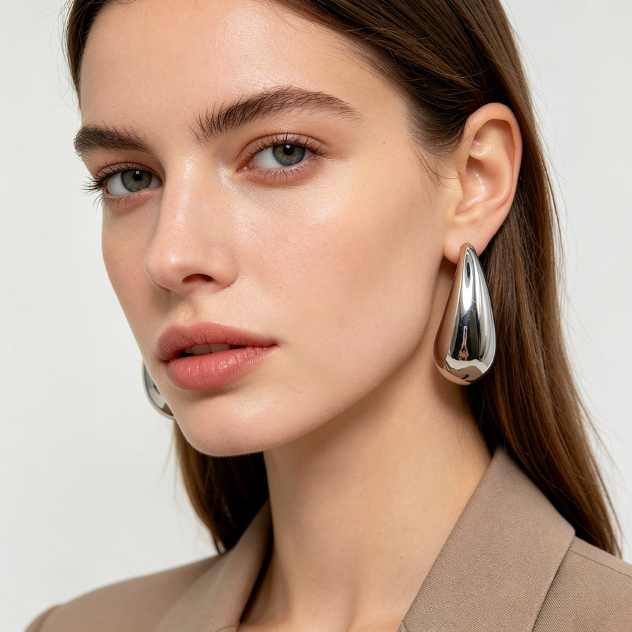 Pendientes de Gotas de Metal Pulido - Joyería de Moda para Venta al Por Mayor|JI JOYA