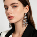 Pendientes Largos de Cristal Transparente, Diseño Vintage con Montura en Metal Negro, Bisutería de Moda al Por Mayor|JI JOYA