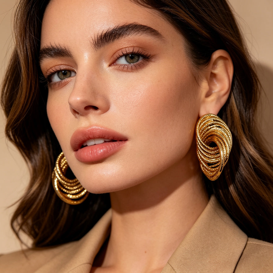 Pendientes Texturizados Enrollados - Estilo Minimalista para Mujeres | Venta al Por Mayor|JI JOYA