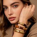 Pulseras de Madera Natural con Detalles Dorados | Lote de 3 Brazaletes |venta al por mayor|JI JOYA