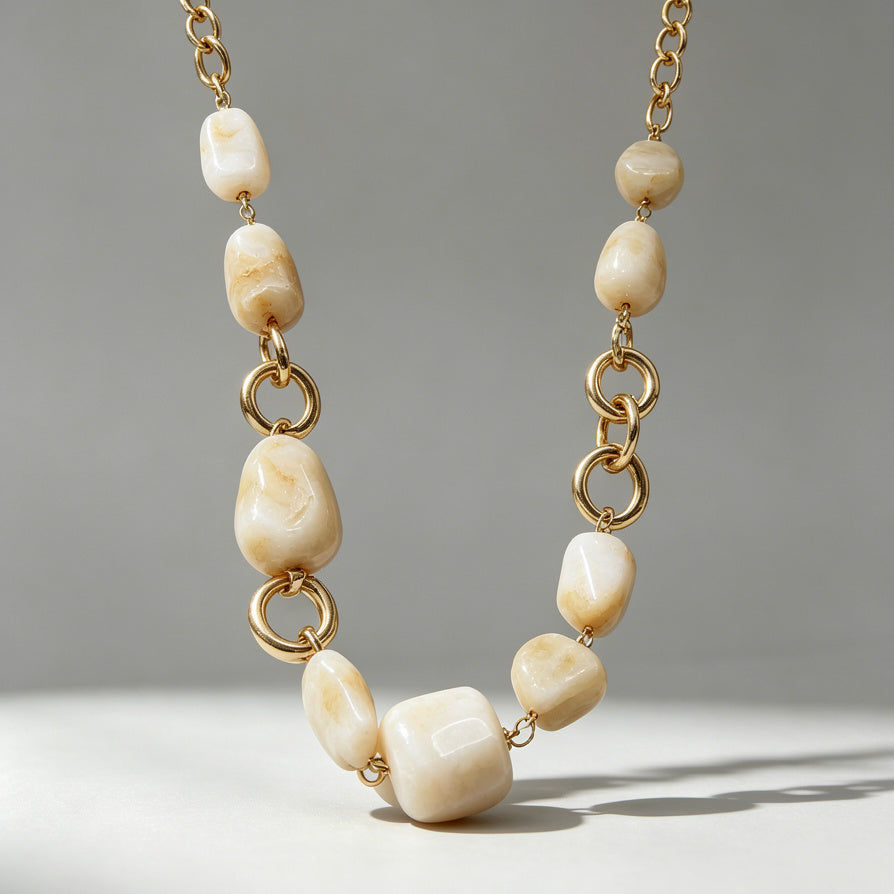 Collar de Acrílico Beige con Diseño de Cadena de Oro - Joyería al por Mayor para Minoristas|JI JOYA