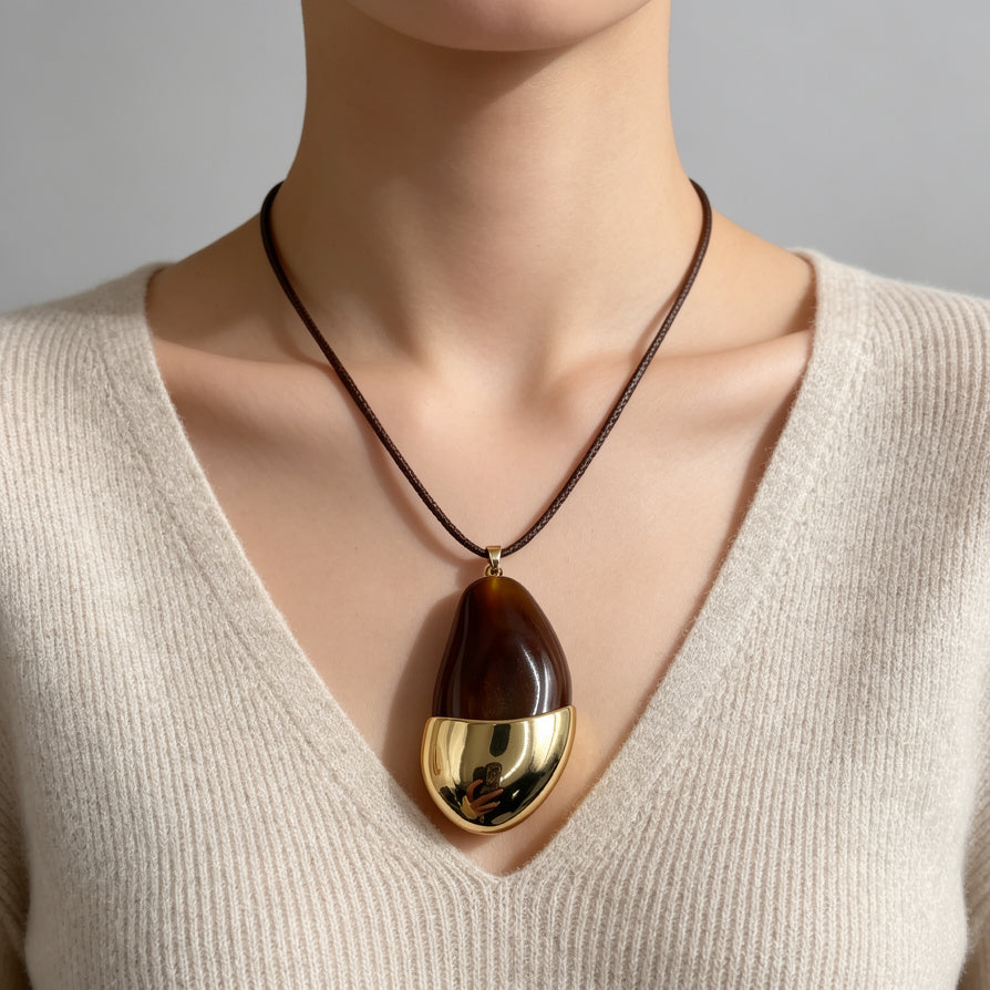 Collar Colgante Gota Piedra Natural con Baño de Oro - Mayorista OEM/ODM|JI JOYA