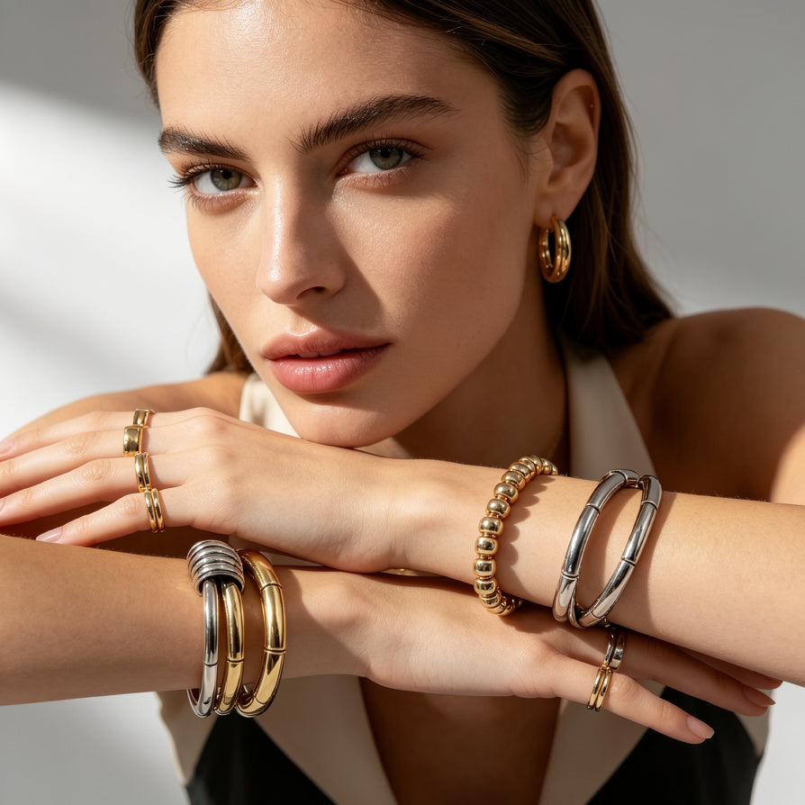 Brazalete Elástico Minimalista | Diseño Moderno 2 Colores (Oro/Plata) - Joyería Mayorista para Colecciones de Temporada|JI JOYA