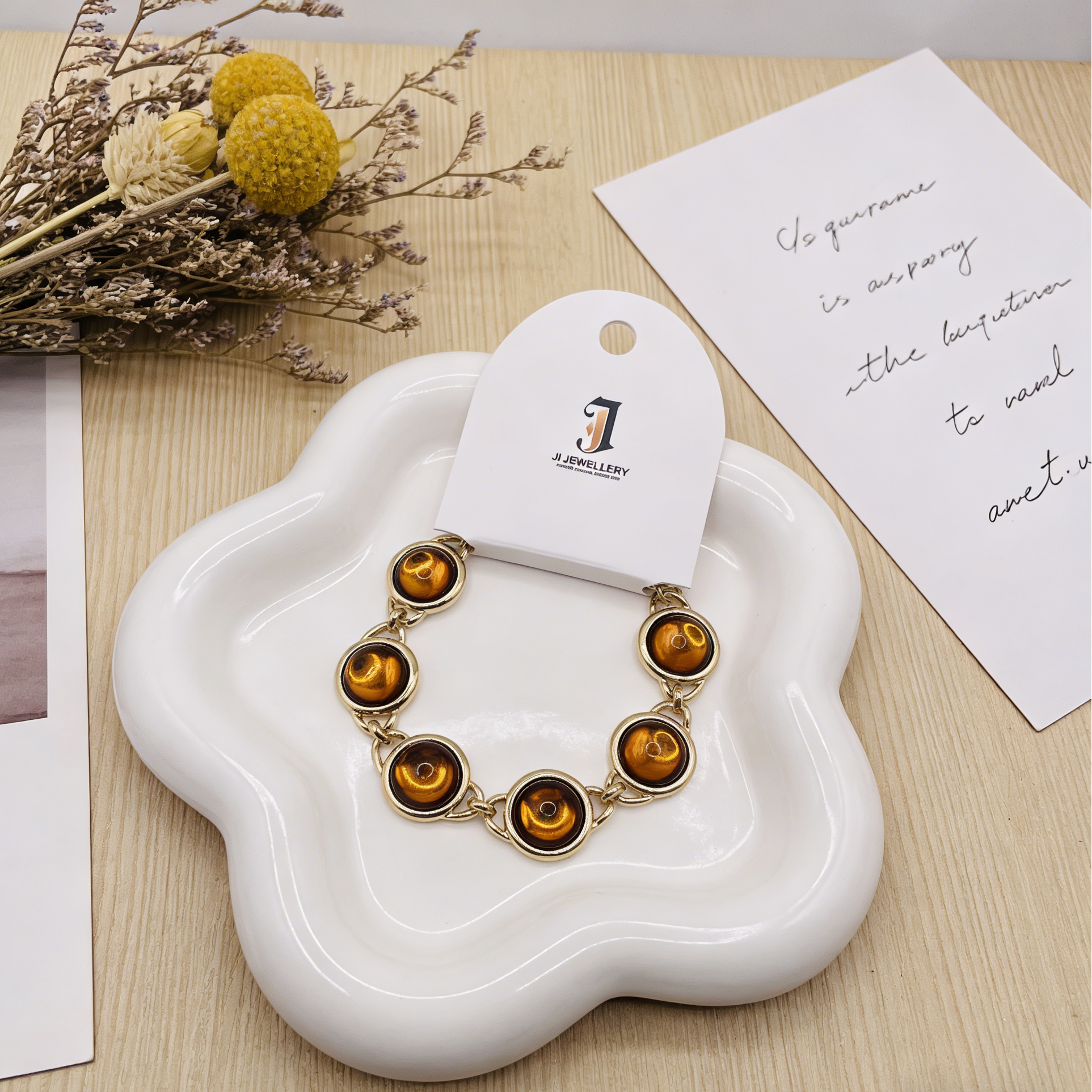 Conjunto de Joias em Ouro [Ónix Preto/Olho de Tigre] | Colar e Pulseira para Mulher