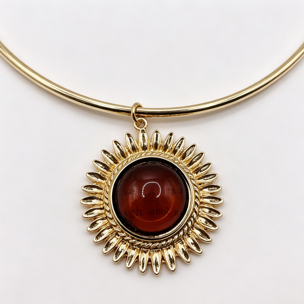Collar Choker Sol con Piedra Cerrada, Collar de Metal Dorado, Accesorio de Moda al Por Mayor|JI JOYA