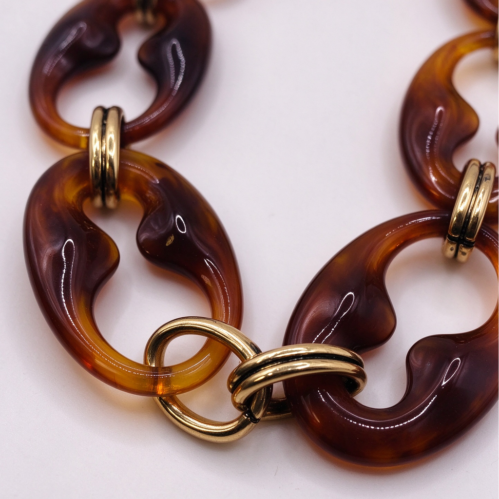 Collar de eslabones grandes con diseño de carey y detalles dorados – Estilo retro chic para venta al por mayor|JI JOYA