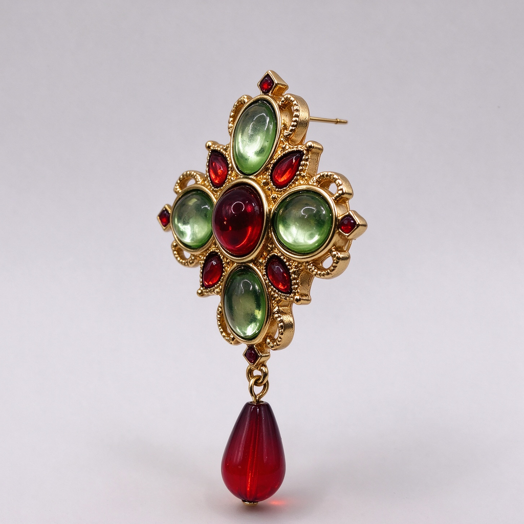 Conjunto Joyería Vintage Medieval, Collar + Pendientes Colgantes con Gota Roja, Bisutería de Lujo para Mujer, Venta al Por Mayor|JI JOYA