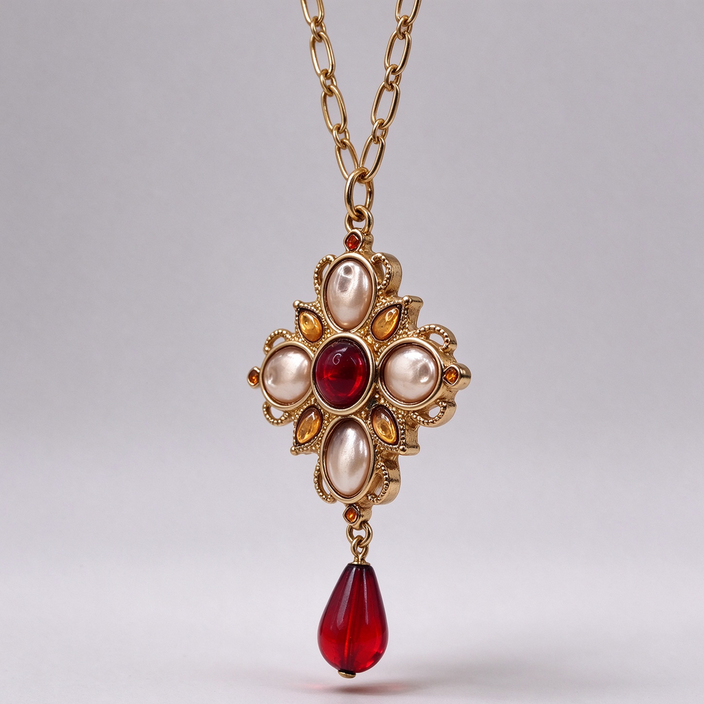 Conjunto Joyería Vintage Medieval, Collar + Pendientes Colgantes con Gota Roja, Bisutería de Lujo para Mujer, Venta al Por Mayor|JI JOYA