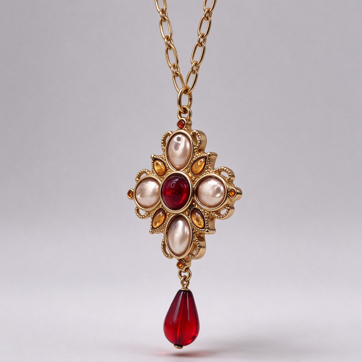 Conjunto Joyería Vintage Medieval, Collar + Pendientes Colgantes con Gota Roja, Bisutería de Lujo para Mujer, Venta al Por Mayor|JI JOYA