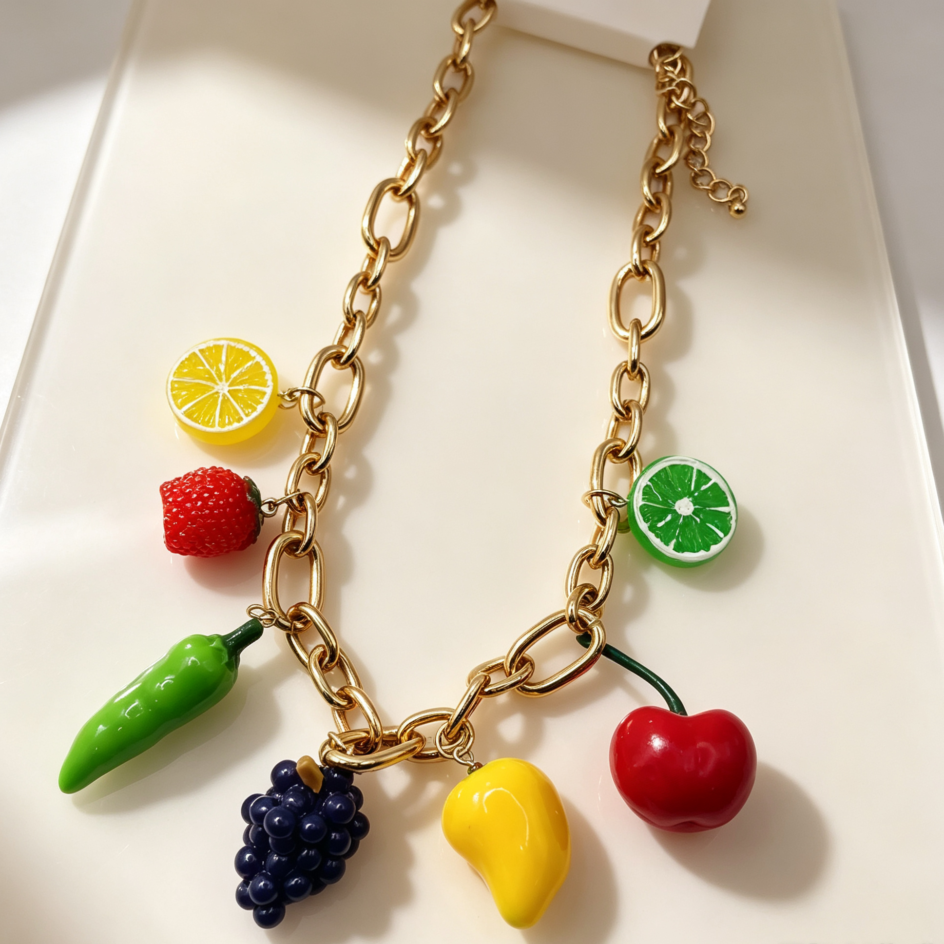 Collar de cadena gruesa con colgantes de frutas surtidas, collar llamativo de moda para mujer, venta al por mayor|JI JOYA
