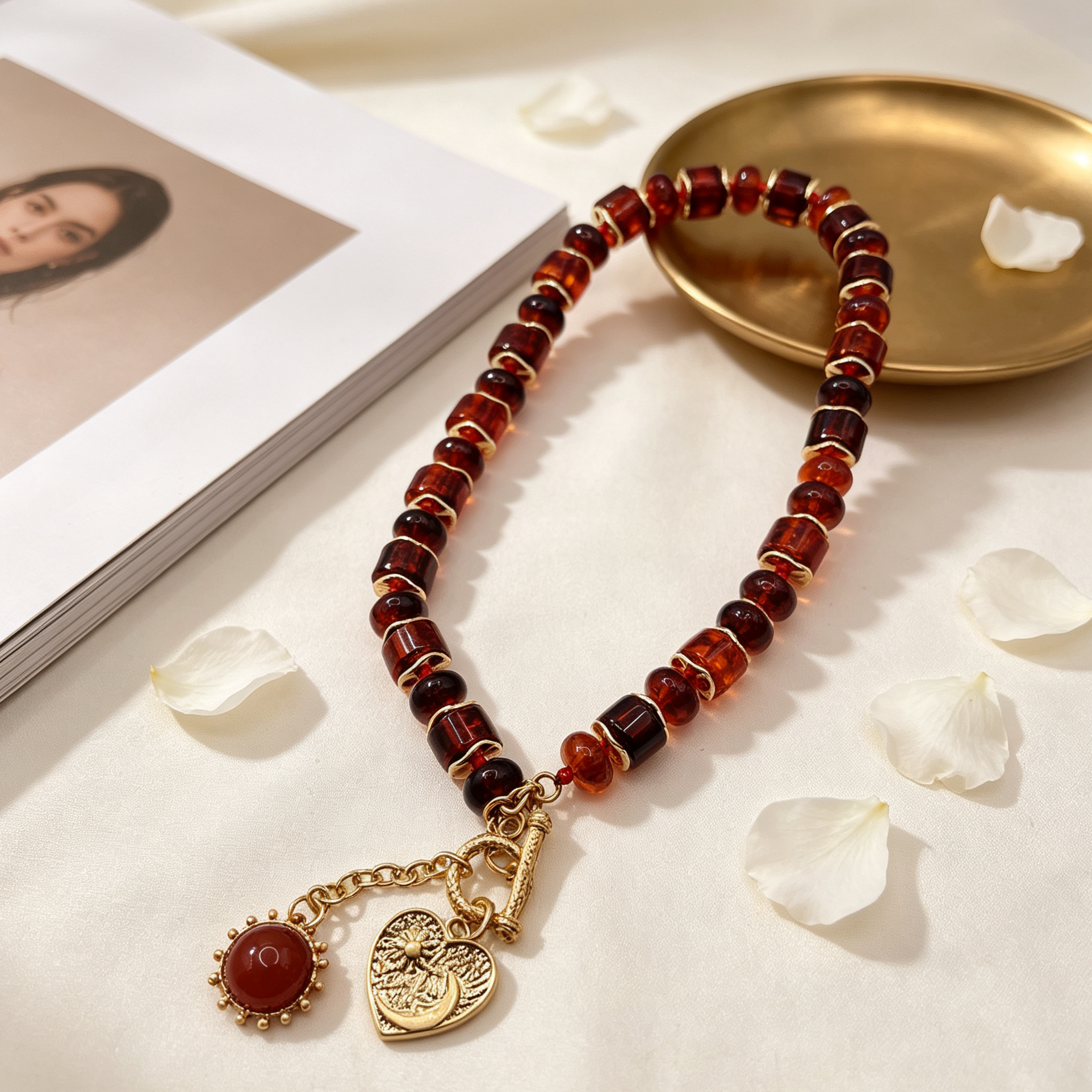 Collar de cuentas vintage con dije corazón, accesorios de moda al por mayor para mujer|JI JOYA