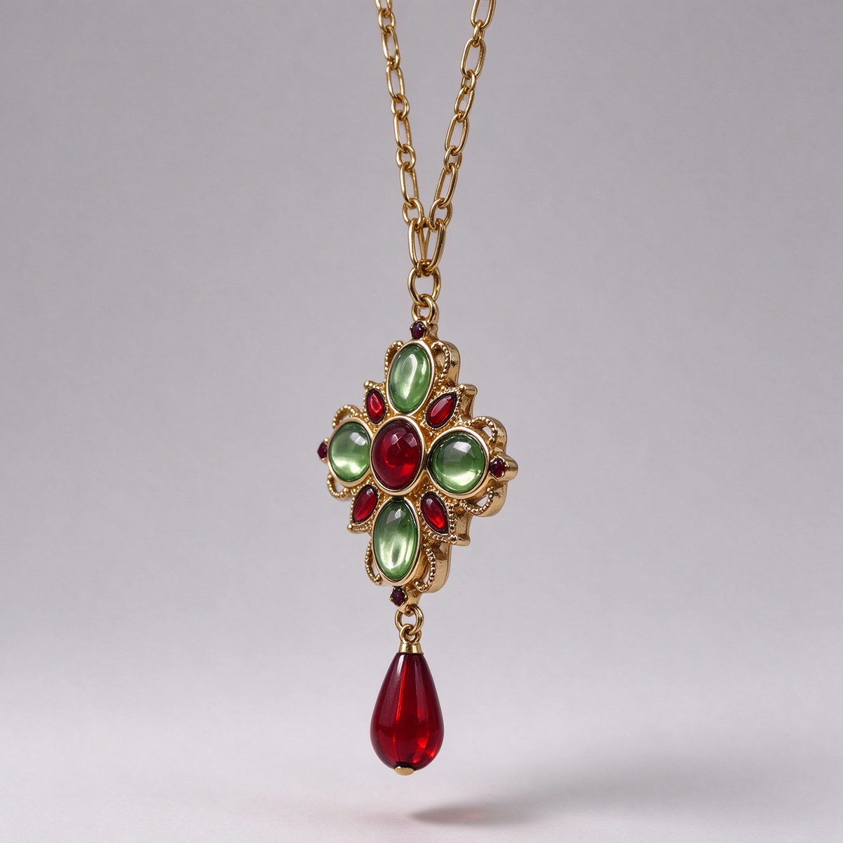 Conjunto Joyería Vintage Medieval, Collar + Pendientes Colgantes con Gota Roja, Bisutería de Lujo para Mujer, Venta al Por Mayor|JI JOYA